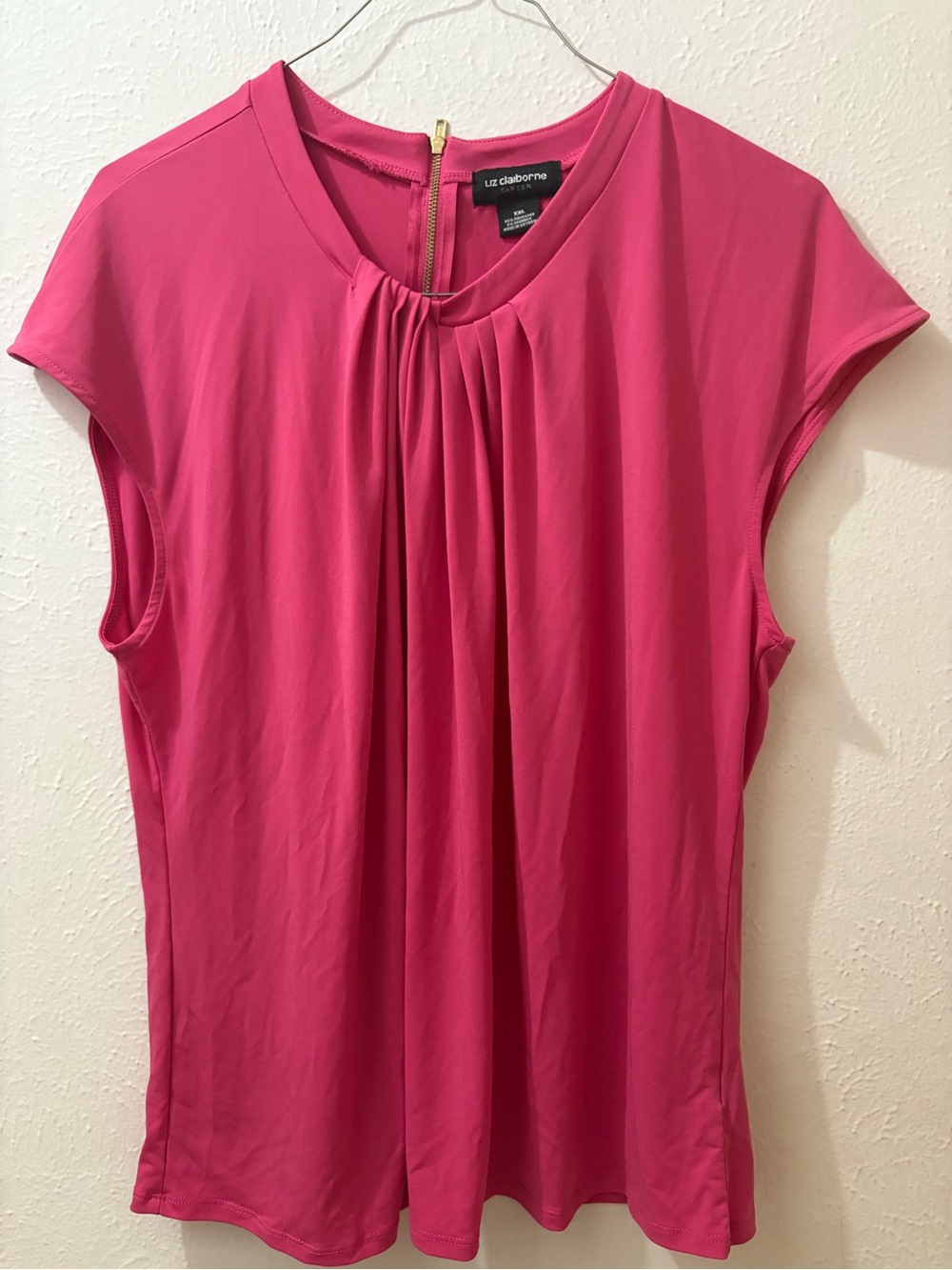 Liz Claiborne Hot Pink Pleated Front Cap-Sleeve Top